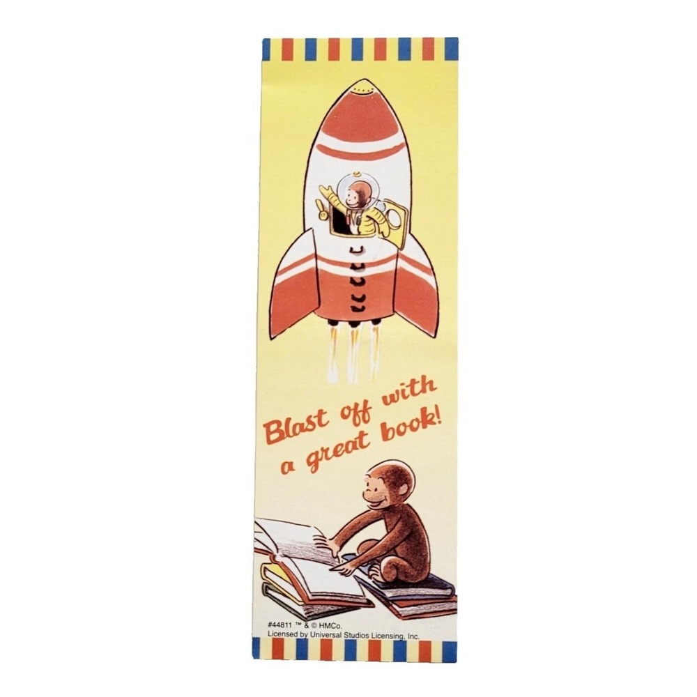 Vintage 90s Curious George Bookmark paperboard- Rocket Books 1990s, HMCo. #44811